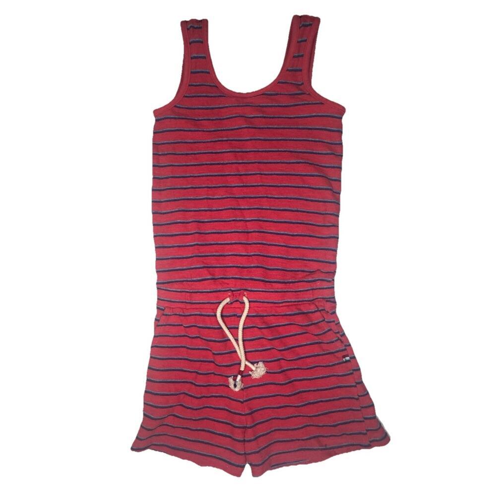 Sol Angeles Girls Size 8 Terry Cloth Romper Pink Blue Striped Sleeveless